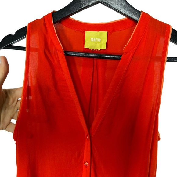 Maeve Red Orange Sleeveless Button Up Flowy V Neck Top Medium - Picture 2 of 8